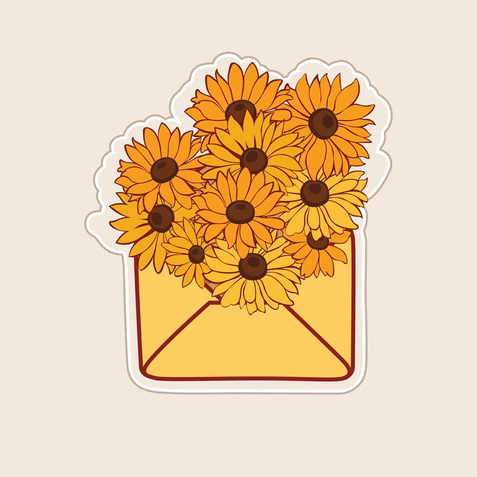 Daisy Envelope. Vibrant Vector Illustration of Yellow Flowers Enclosed in an Envelope