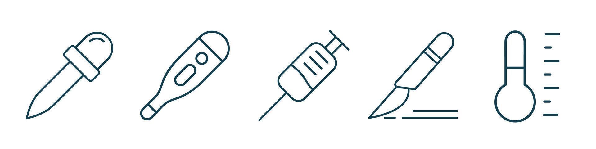 Medical syringe injection cutter dropper line icon vector illustration