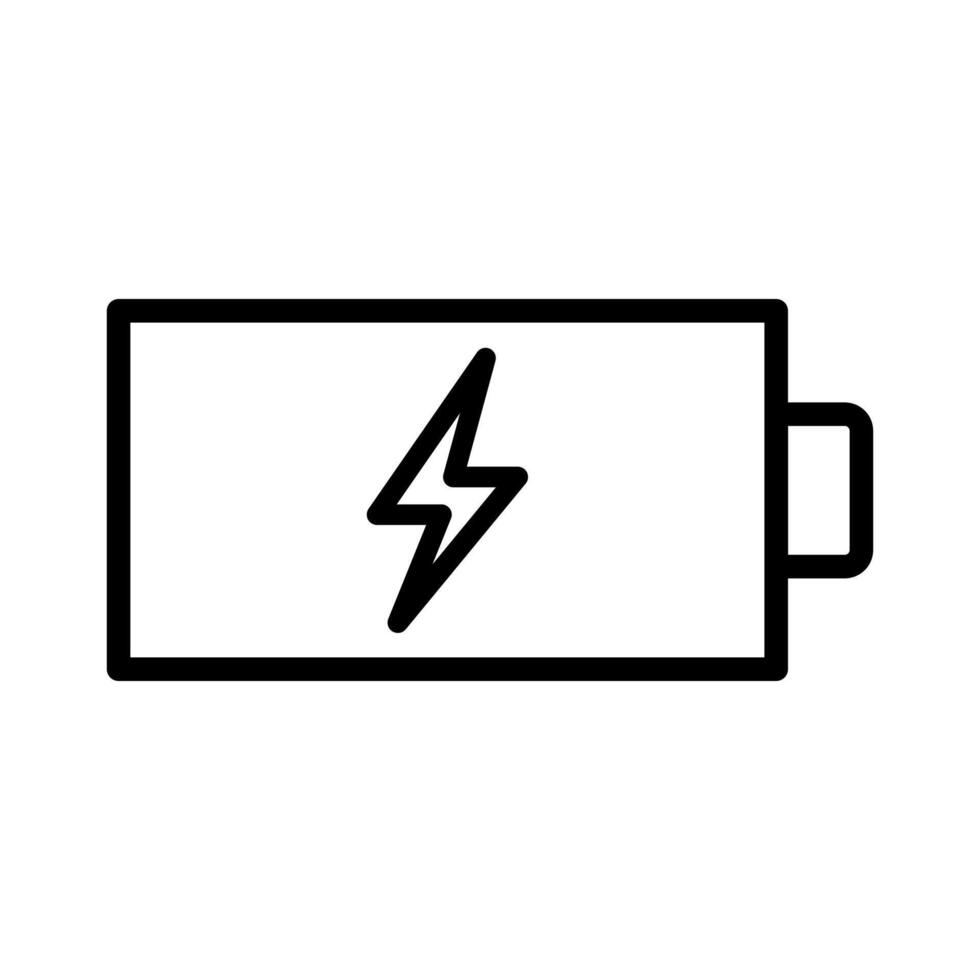 Vector black line icon battery in the process of charging isolated on white background