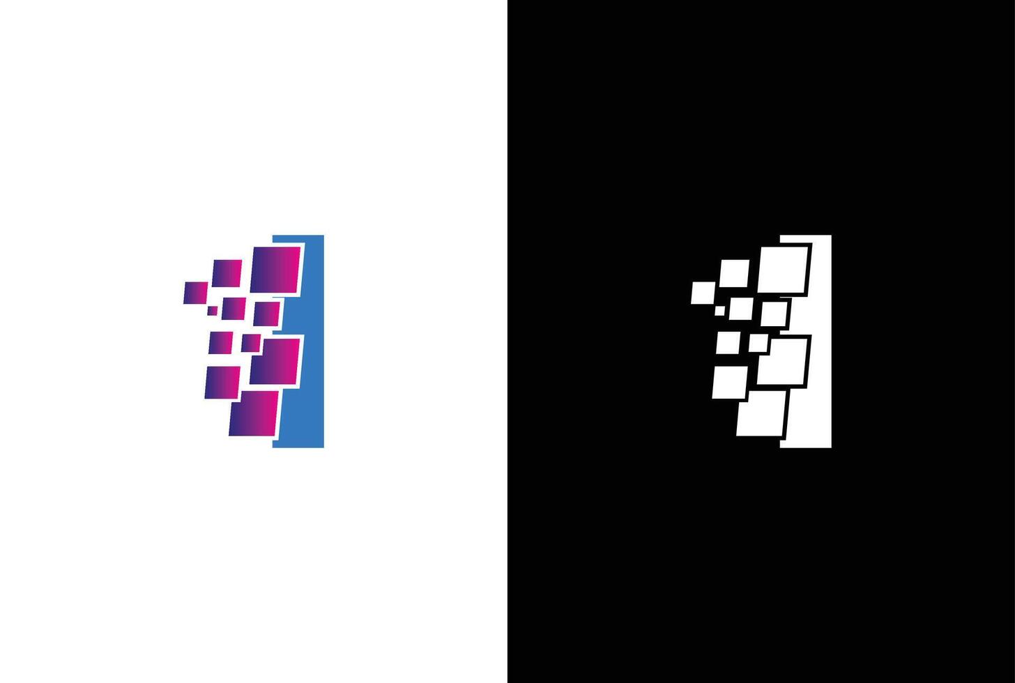Initial Letter I digital pixel logo design template element. Letter I Pixel logo, Triangle, Blue color, Technology and digital logotype. vector