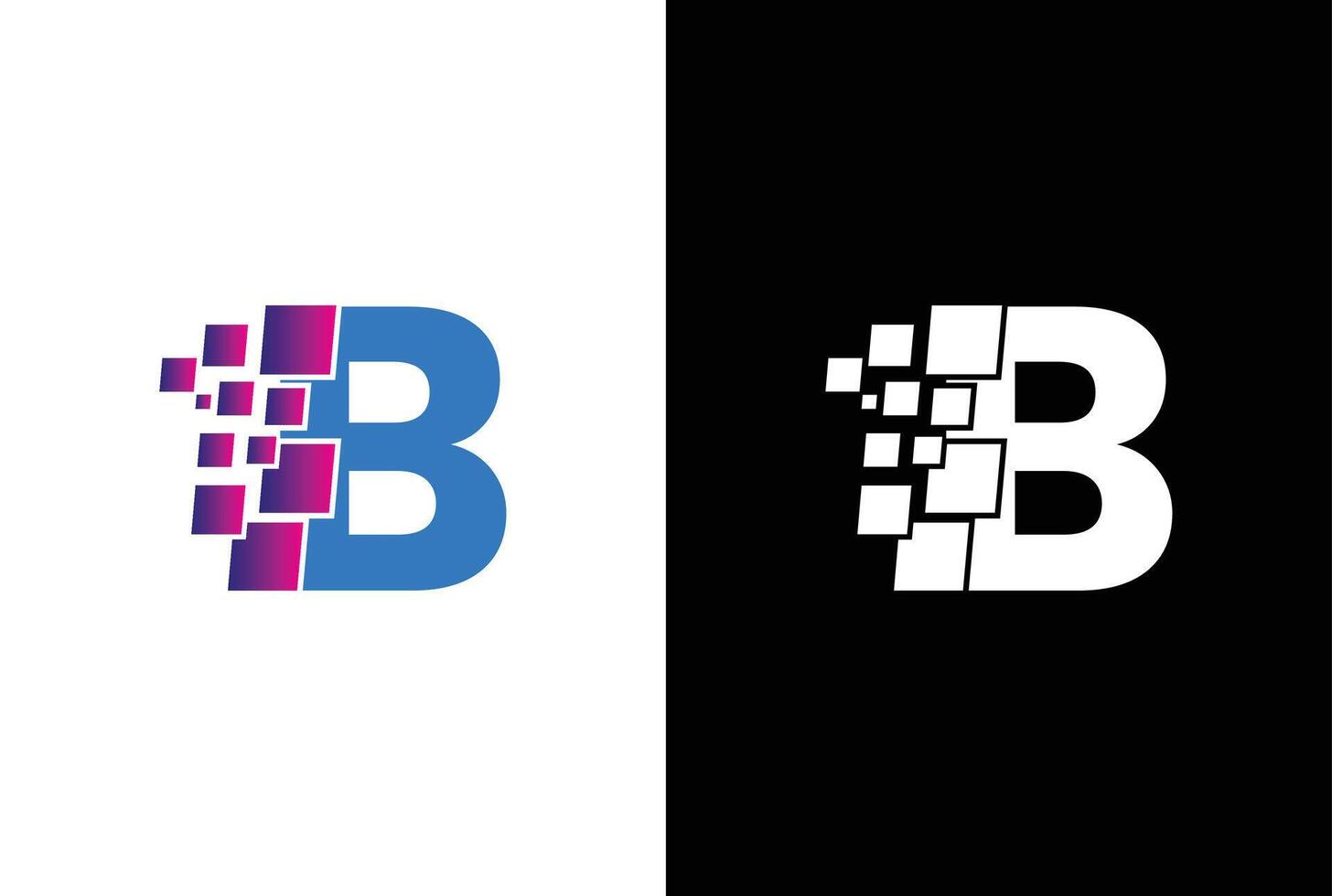 Initial Letter B digital pixel logo design template element. Letter B Pixel logo, Triangle, Blue color, Technology and digital logotype. vector