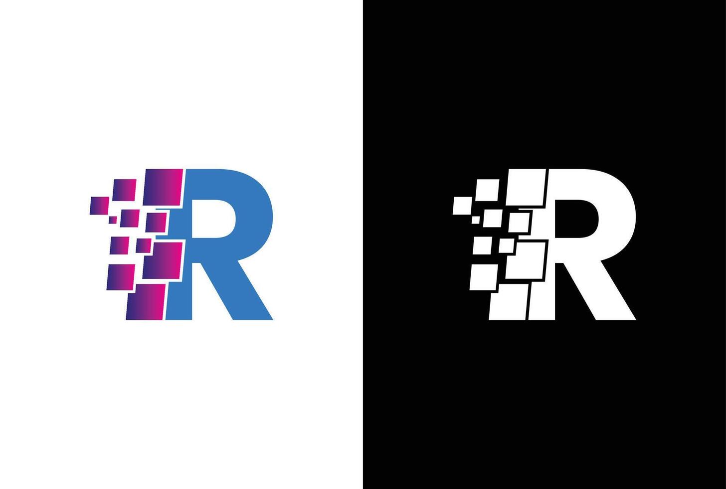 Initial Letter R digital pixel logo design template element. Letter R Pixel logo, Triangle, Blue color, Technology and digital logotype. vector