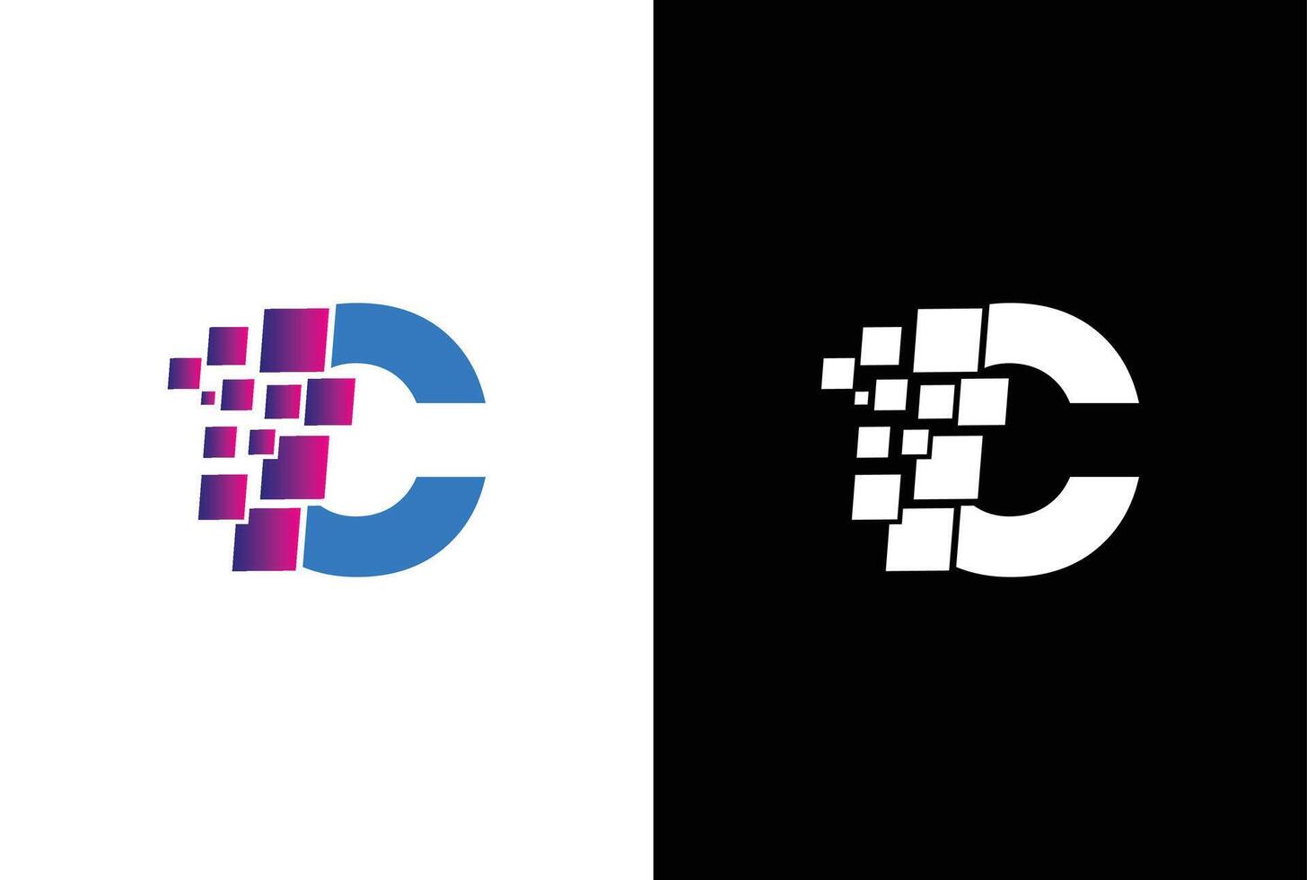 Initial Letter C digital pixel logo design template element. Letter C Pixel logo, Triangle, Blue color, Technology and digital logotype. vector