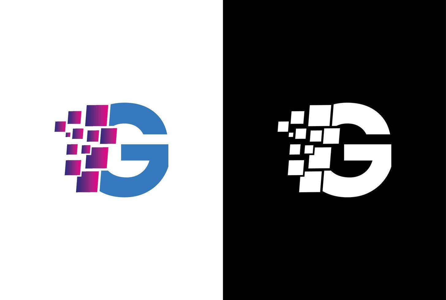 Initial Letter G digital pixel logo design template element. Letter G Pixel logo, Triangle, Blue color, Technology and digital logotype. vector