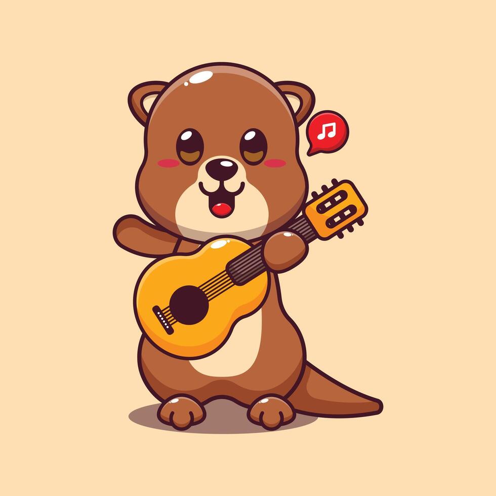 Cute otter playing guitar cartoon vector illustration.