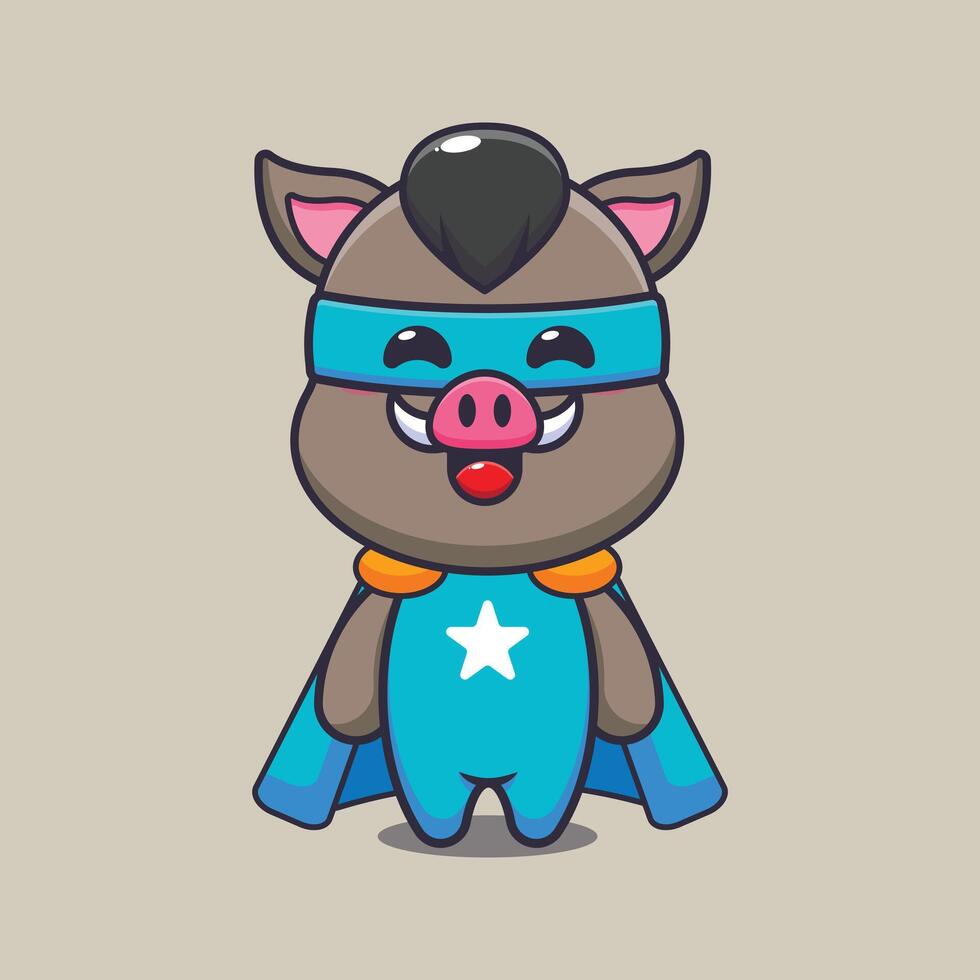 Cute super boar cartoon vector illustration.