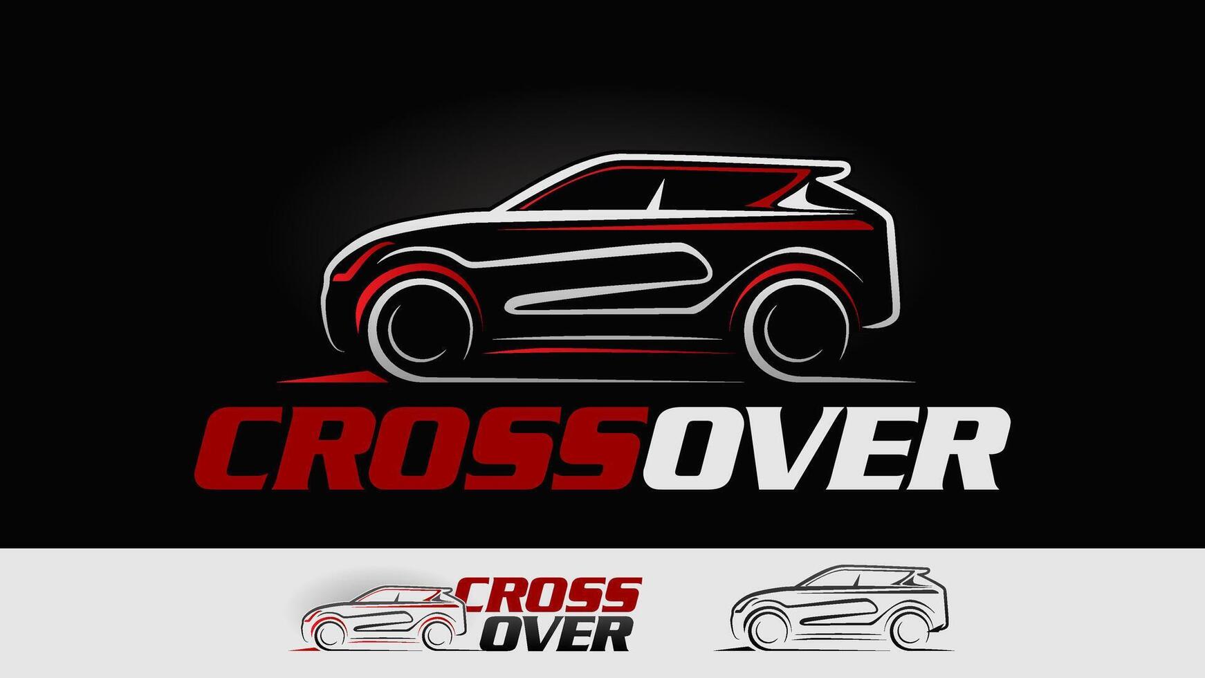 Crossover car silhouette. Suv side line silhouettes car vector isolated on black background.