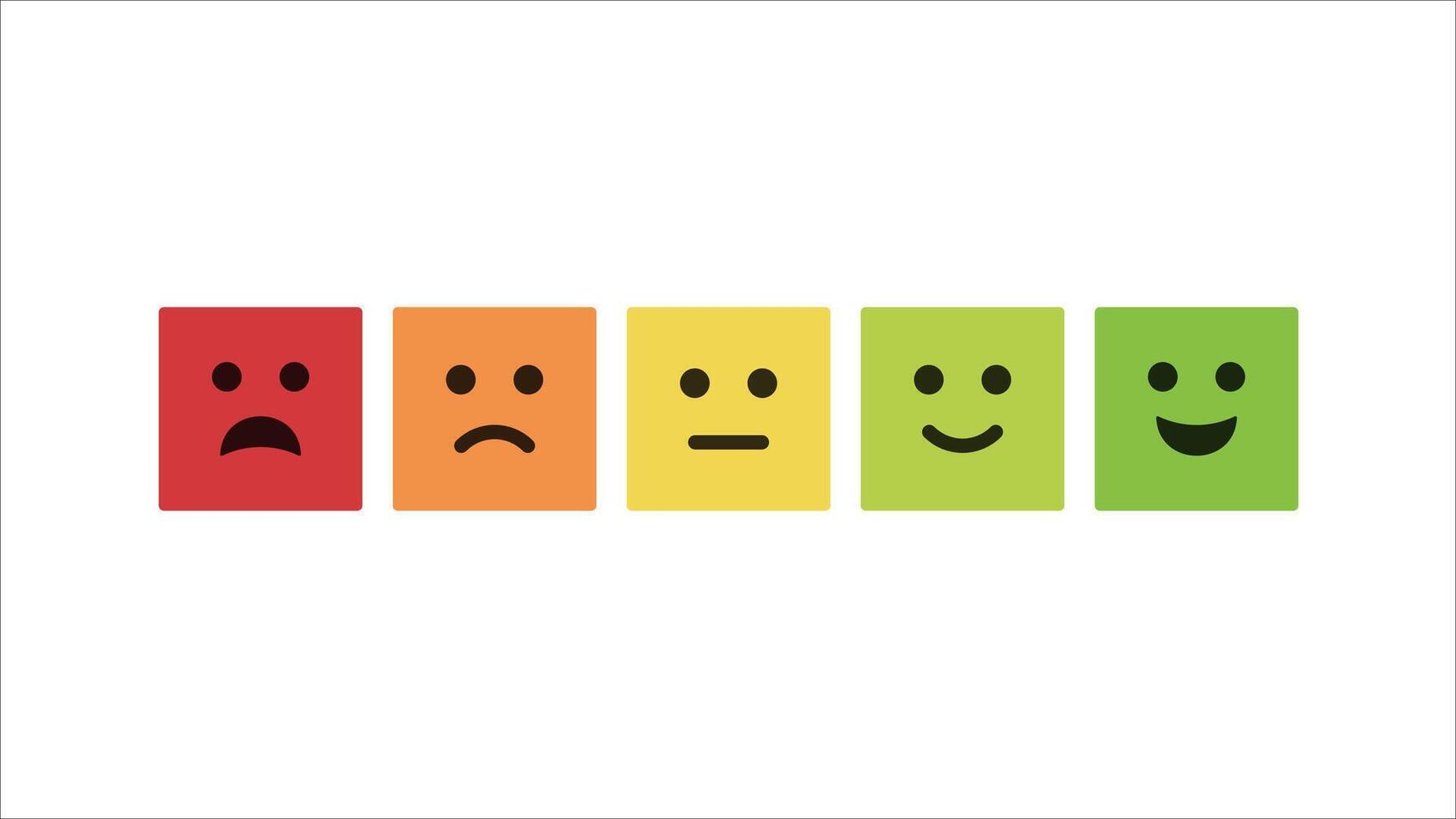 Feedback of Satisfaction Rate Level Form with Emoticons Square Icons. Excellent, Good, Average, Sad, Bad User Experience in Smiley. vector