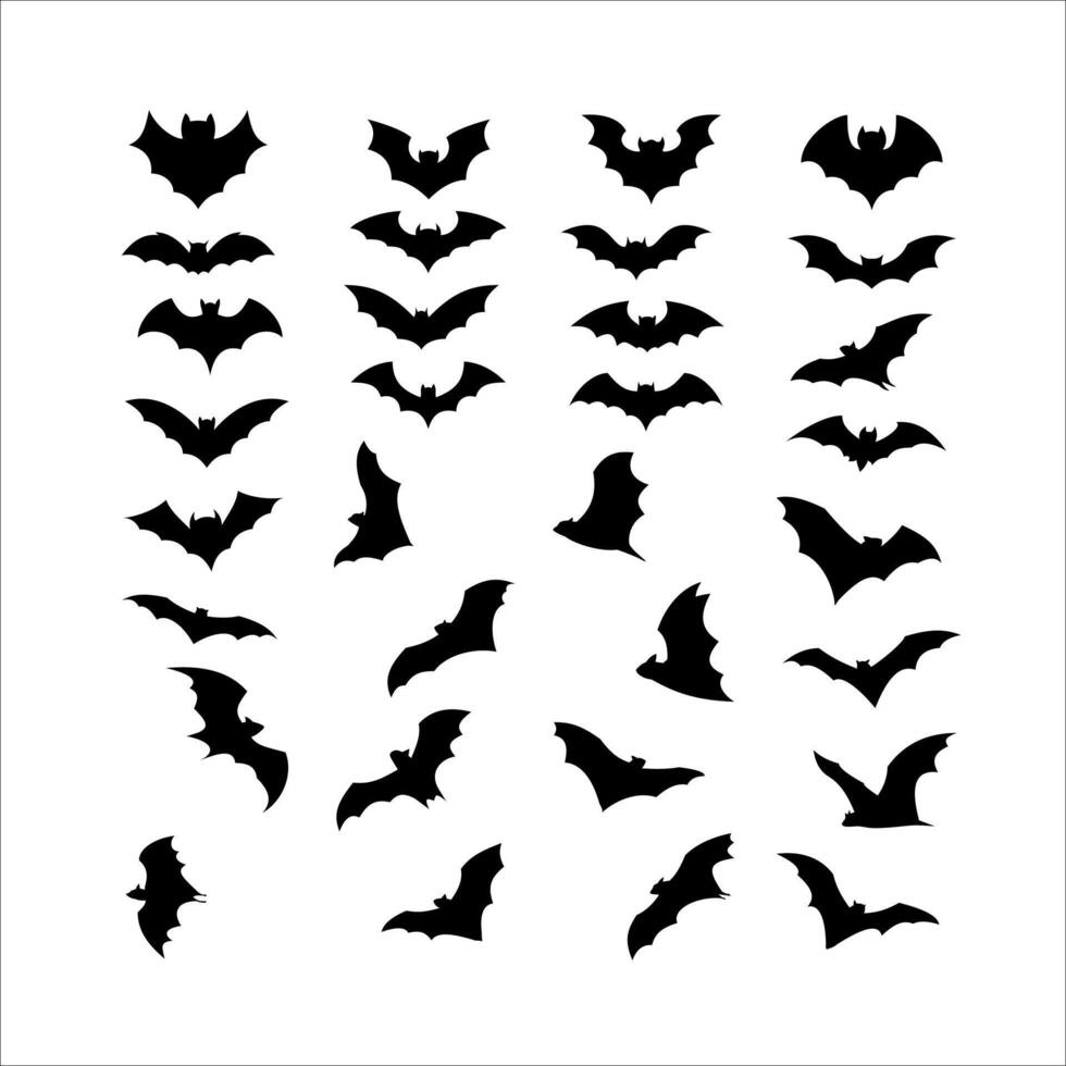 Bats icons set silhouette black vector