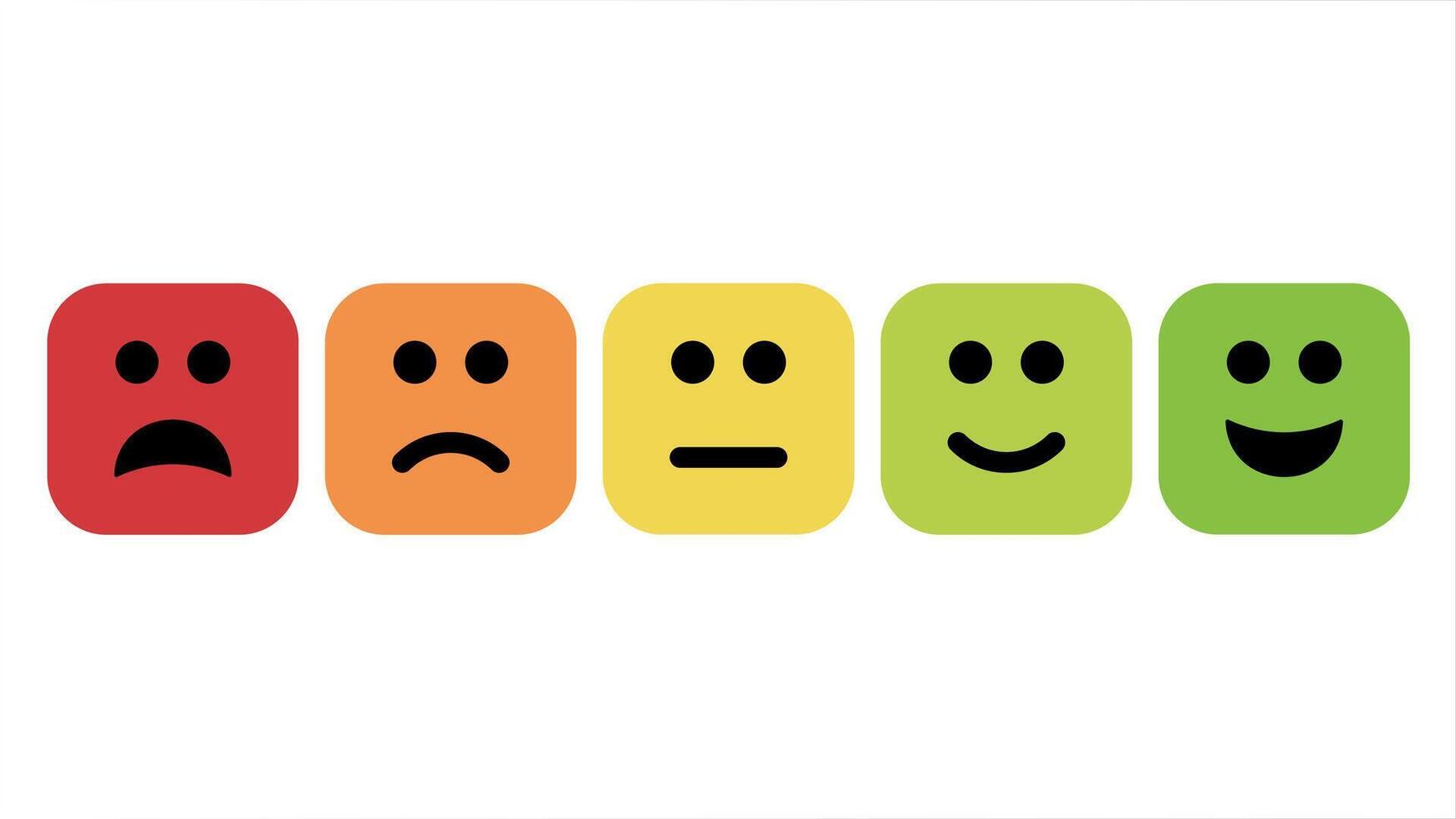 Feedback of Satisfaction Rate Level Form with Emoticons Square Icons. Excellent, Good, Average, Sad, Bad User Experience in Smiley. vector