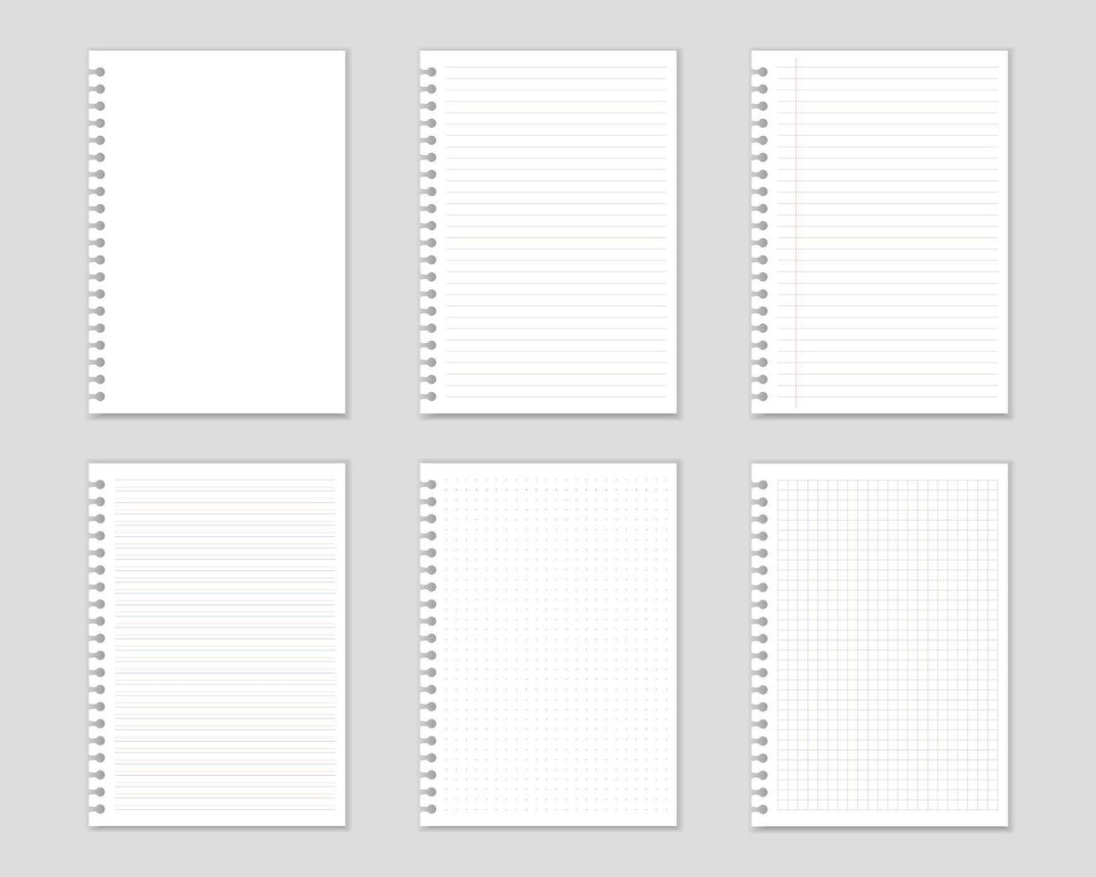 Set white papers. Blank sheets of square and lined paper ready for your message. Vector illustration.