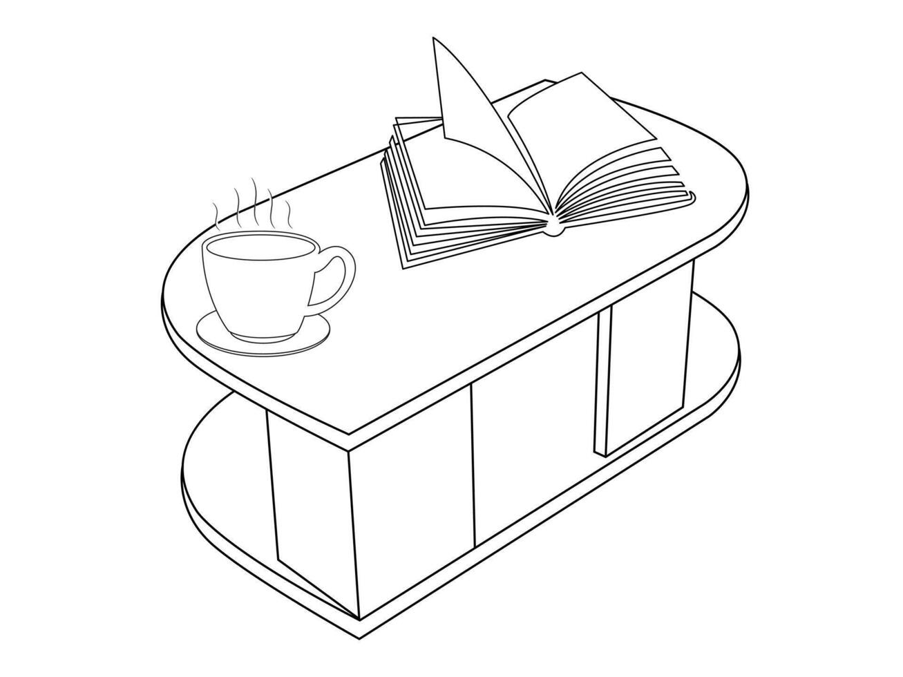 café y té mesa con vaso y de madera mesa, taza de caliente té y té hoja en el de madera mesa y el té plantaciones antecedentes vector