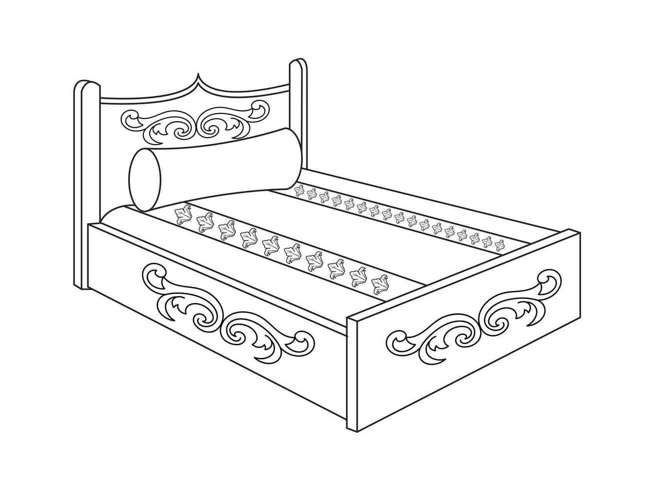 Bed doodle icon in vector. Hand drawn bed icon in vector. Doodle bed illustration, contemporary bedroom interior with Modern Upholstered Headboard, white bed featuring a cozy blanket vector