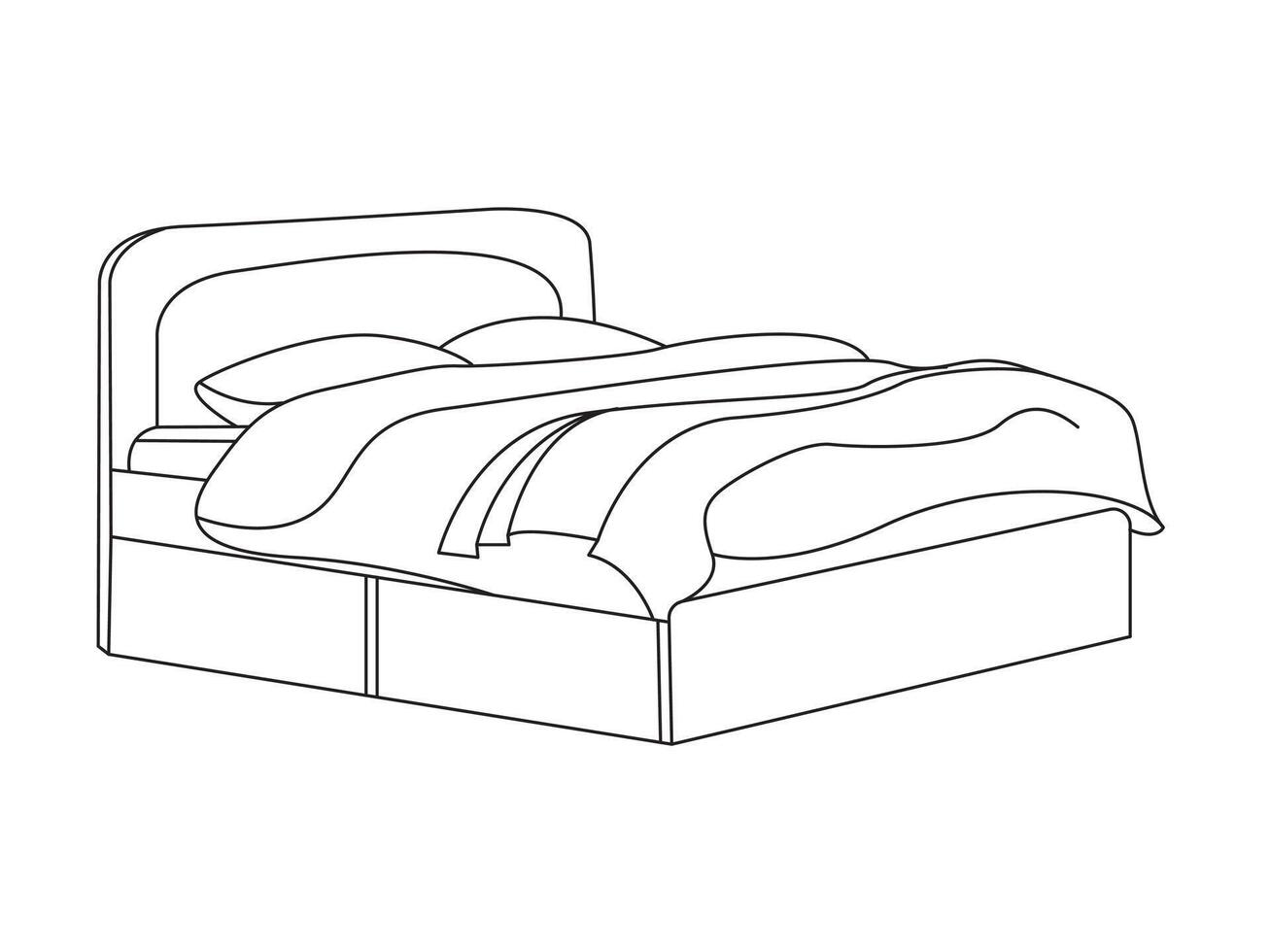 Bed doodle icon in vector. Hand drawn bed icon in vector. Doodle bed illustration, contemporary bedroom interior with Modern Upholstered Headboard, white bed featuring a cozy blanket vector