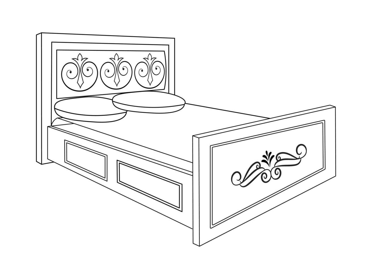Bed doodle icon in vector. Hand drawn bed icon in vector. Doodle bed illustration, contemporary bedroom interior with Modern Upholstered Headboard, white bed featuring a cozy blanket vector