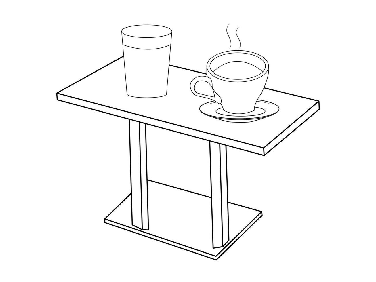 café y té mesa con vaso y de madera mesa, taza de caliente té y té hoja en el de madera mesa y el té plantaciones antecedentes vector