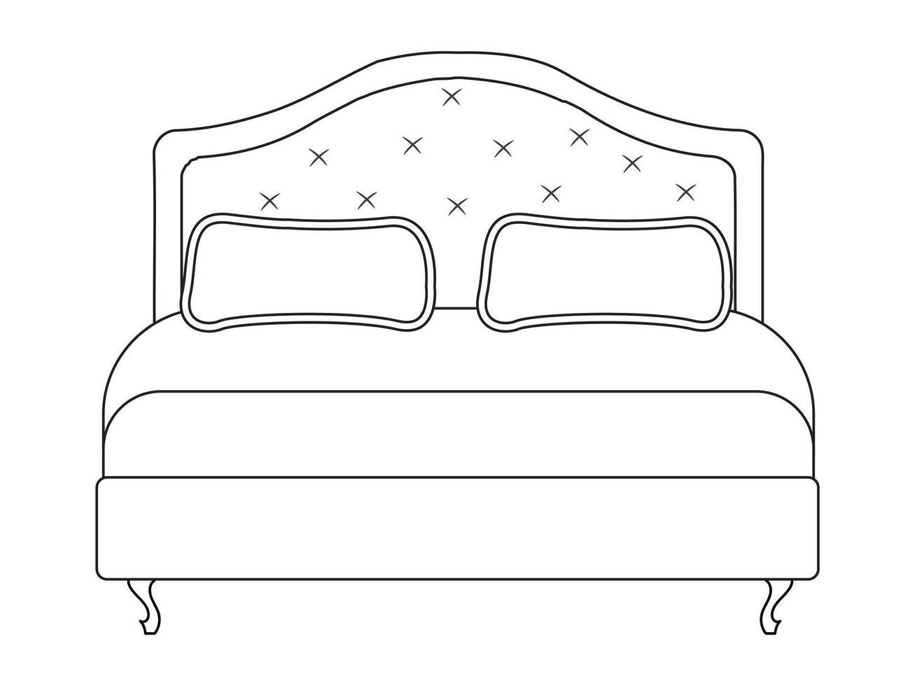 cama garabatear icono en vector. mano dibujado cama icono en vector. garabatear cama ilustración, contemporáneo dormitorio interior con moderno tapizado cabecera, blanco cama presentando un acogedor cobija vector