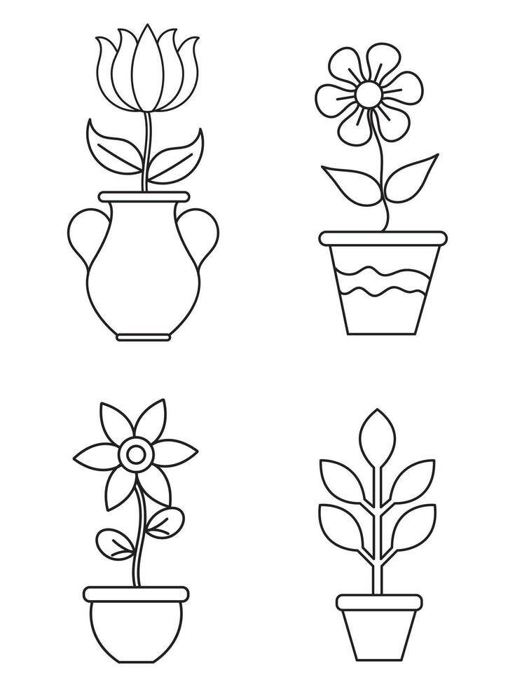 flores y ollas, interior diseño, hermosa flores plantas, planta contorno dibujo vector colocar, suculentas en ollas. flores en un maceta.