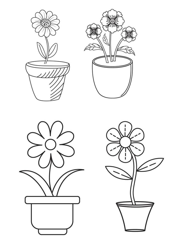 flores y ollas, interior diseño, hermosa flores plantas, planta contorno dibujo vector colocar, suculentas en ollas. flores en un maceta.