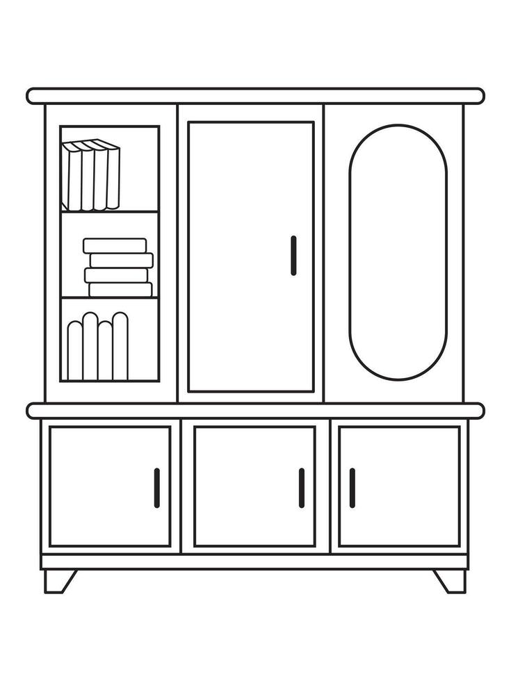 Safe Almirah Vector Illustration, shelves with books, bookshelf background, Showcase Outline Illustrations and Vectors