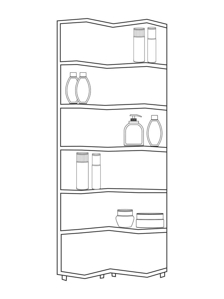 Safe Almirah Vector Illustration, shelves with books, bookshelf background, Showcase Outline Illustrations and Vectors