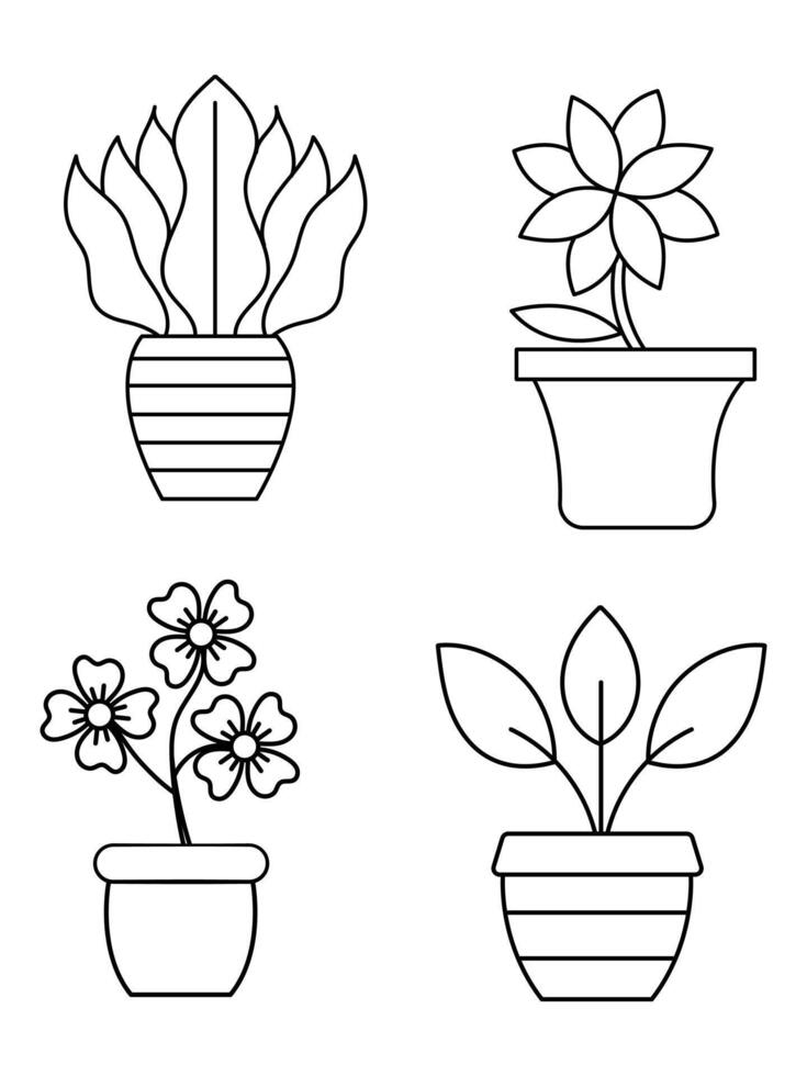 flores y ollas, interior diseño, hermosa flores plantas, planta contorno dibujo vector colocar, suculentas en ollas. flores en un maceta.