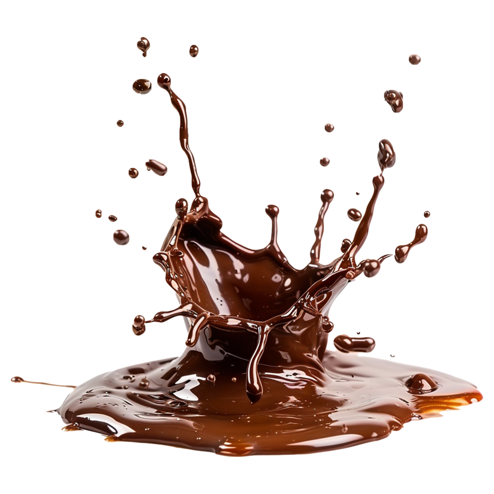 AI generated Splash of brown liquid chocolate with drops isolated on transparent background png