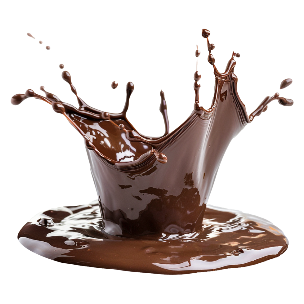 AI generated Splash of brown liquid chocolate with drops isolated on transparent background png