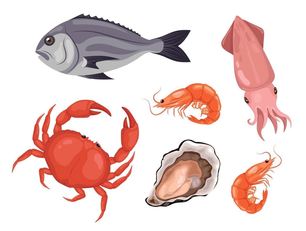 conjunto de Fresco mar animales, Fresco fruto de mar. vector