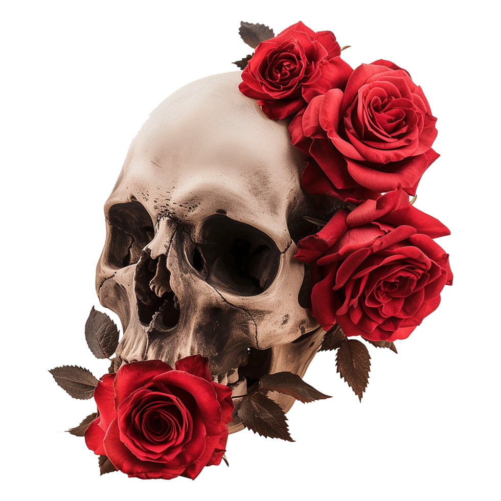 AI generated Skull with flower isolated on transparent background png