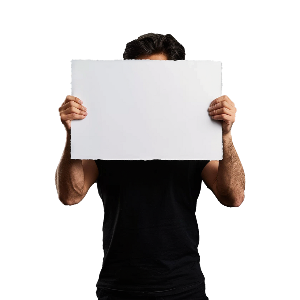 AI generated Man holding an empty placard isolated on transparent background png