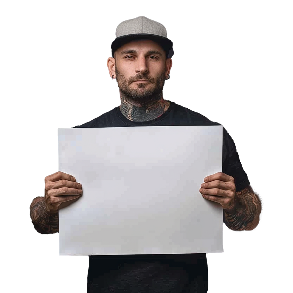 AI generated Man holding an empty placard isolated on transparent background png