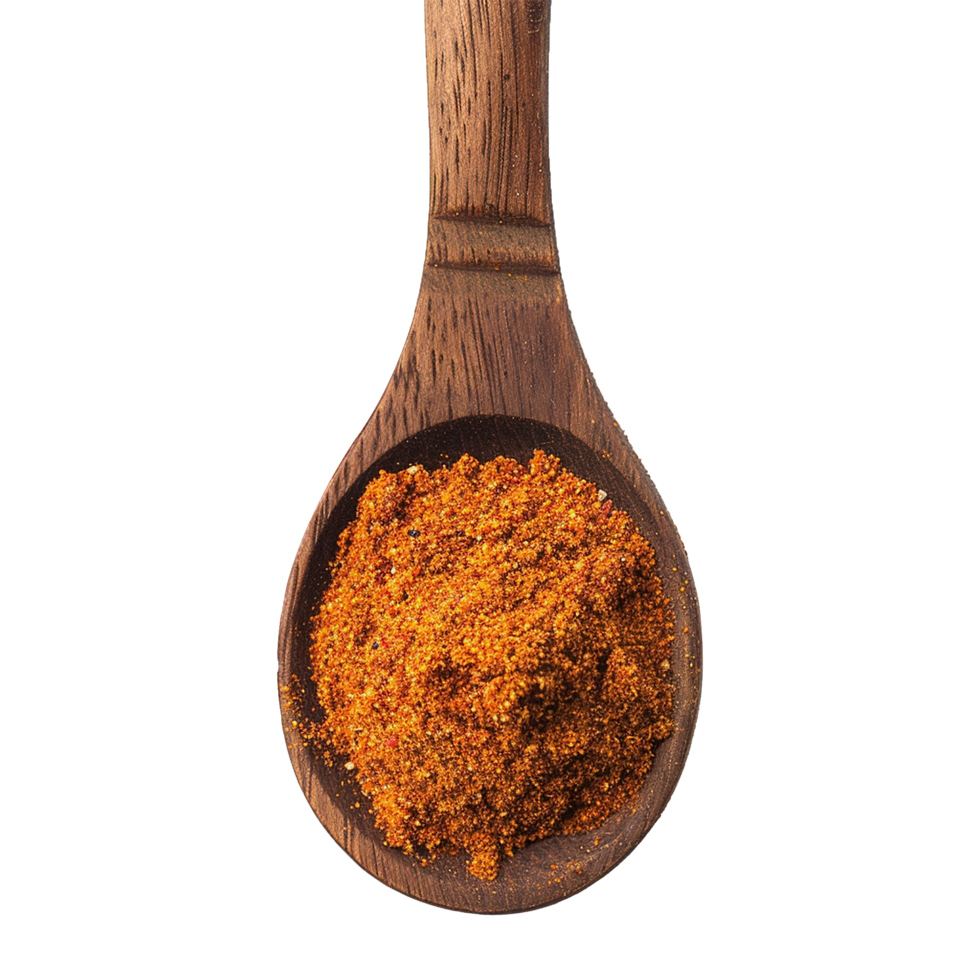 AI generated Chilli powder in wooden spoon isolated on transparent background png