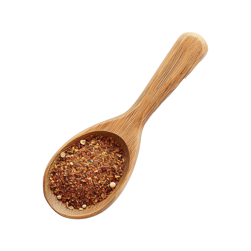 AI generated Chilli powder in wooden spoon isolated on transparent background png