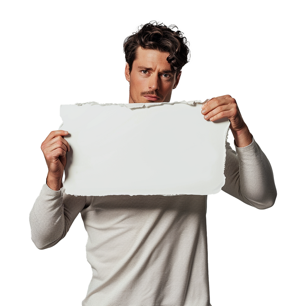 AI generated Man holding an empty placard isolated on transparent background png