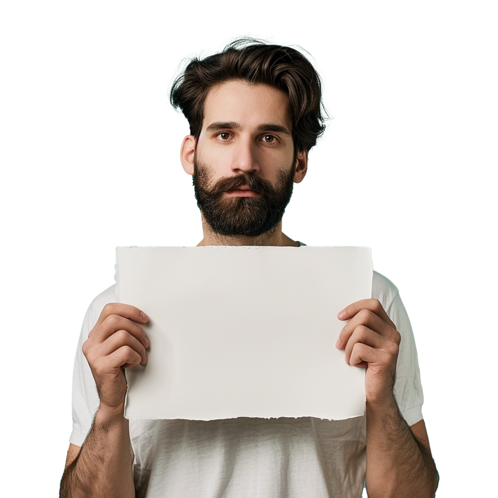 AI generated Man holding an empty placard isolated on transparent background png