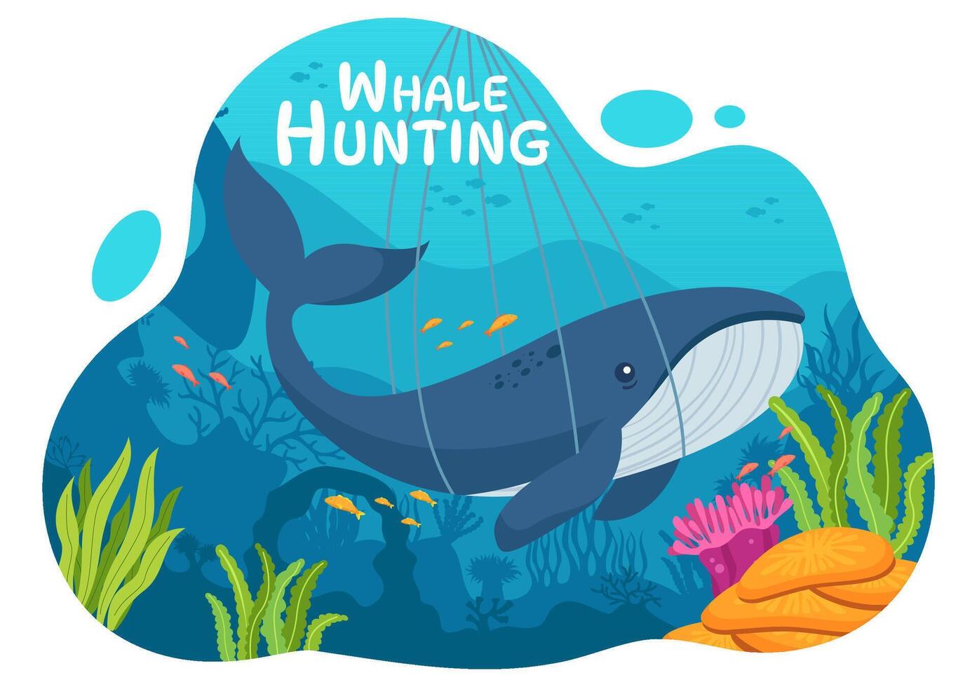 Whale Hunting Vector Illustration with the Activity of Hunting Whales to Obtain Products that Humans can use by Illegally in Flat Cartoon Background