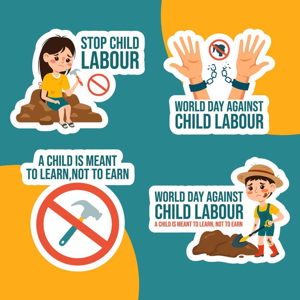 Against Child Labour Label Flat Cartoon Hand Drawn Templates Background Illustration vector