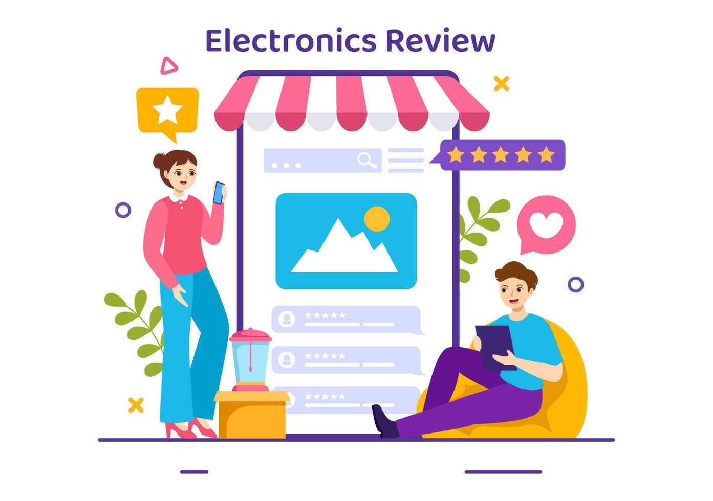 Electronics Review Vector Illustration with Customer Rating Quality of Service or Application and Provide Feedback in Flat Cartoon Background