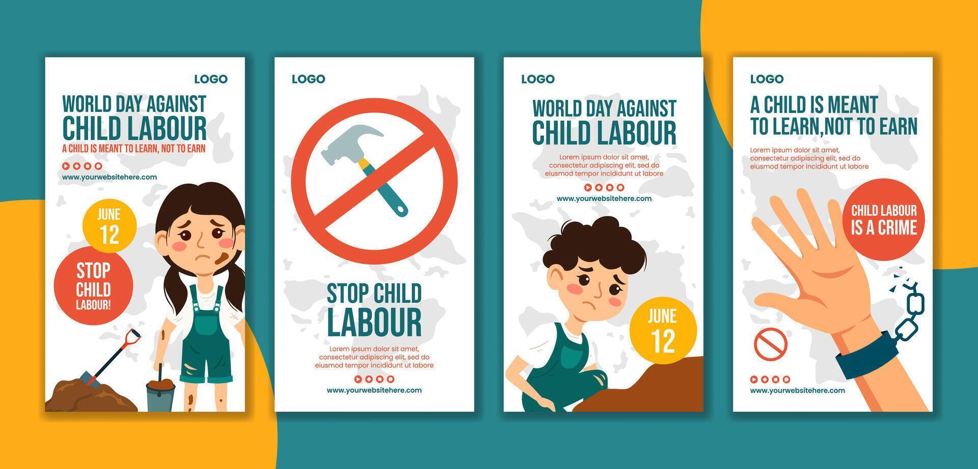 Against Child Labour Social Media Stories Flat Cartoon Hand Drawn Templates Background Illustration vector