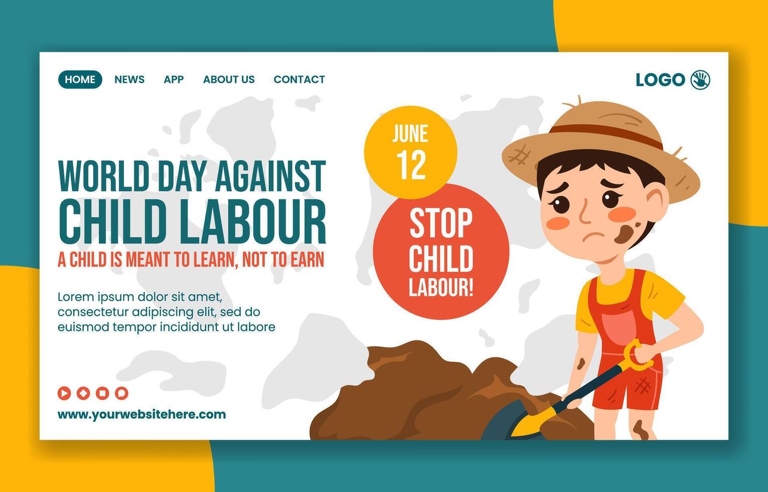 Against Child Labour Social Media Landing Page Cartoon Hand Drawn Templates Background Illustration vector