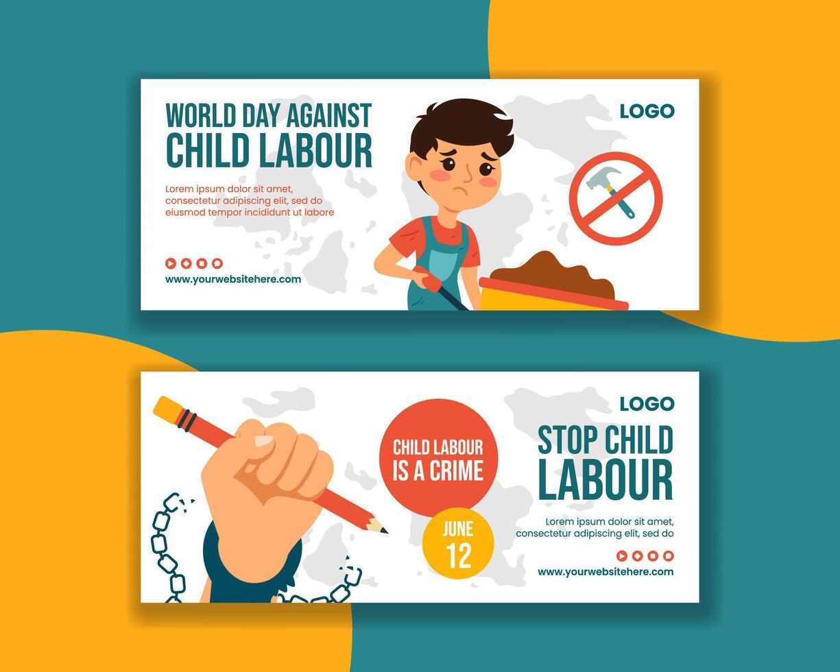 Against Child Labour Horizontal Banner Flat Cartoon Hand Drawn Templates Background Illustration vector