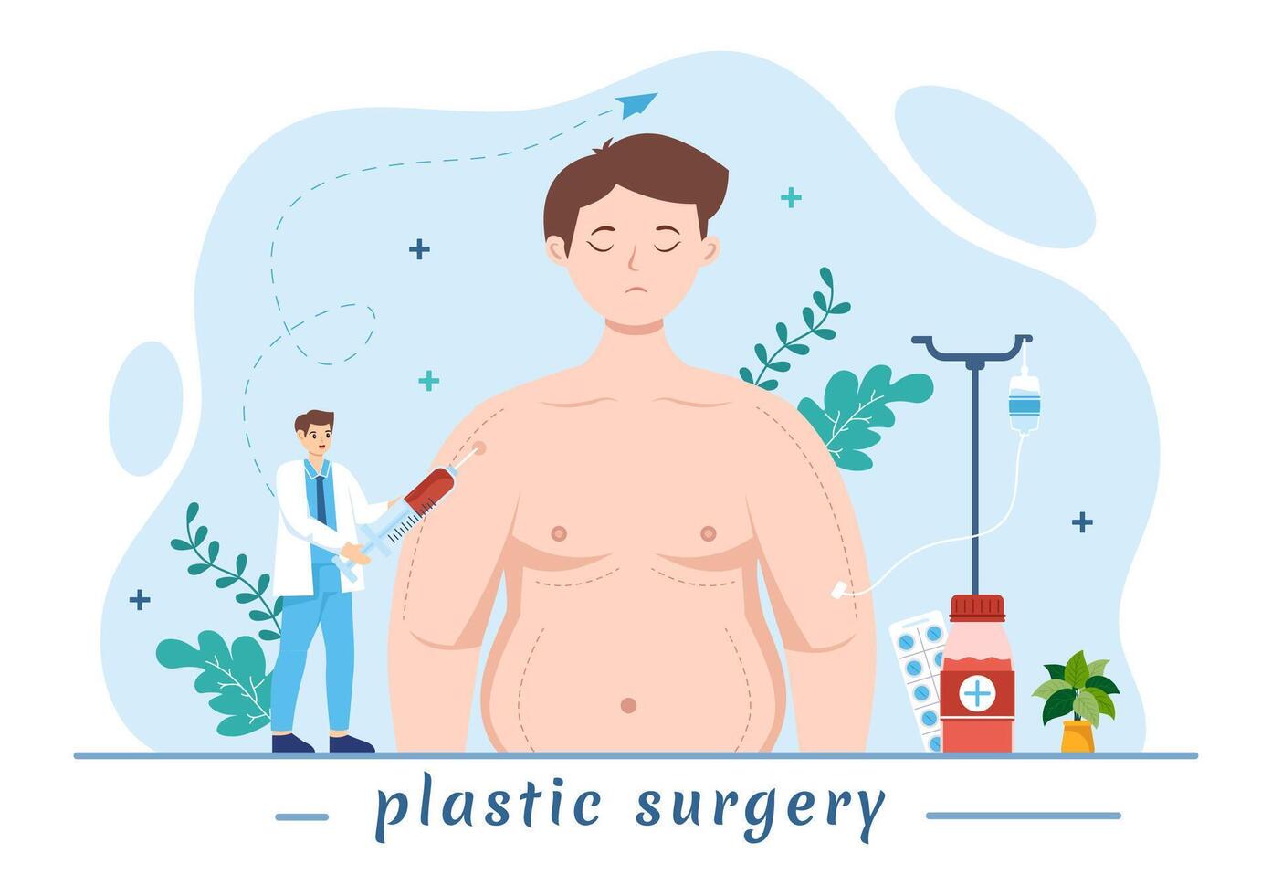 el plastico cirugía vector ilustración de médico quirúrgico operación en el cuerpo o cara como previsto utilizando avanzado equipo en dibujos animados antecedentes