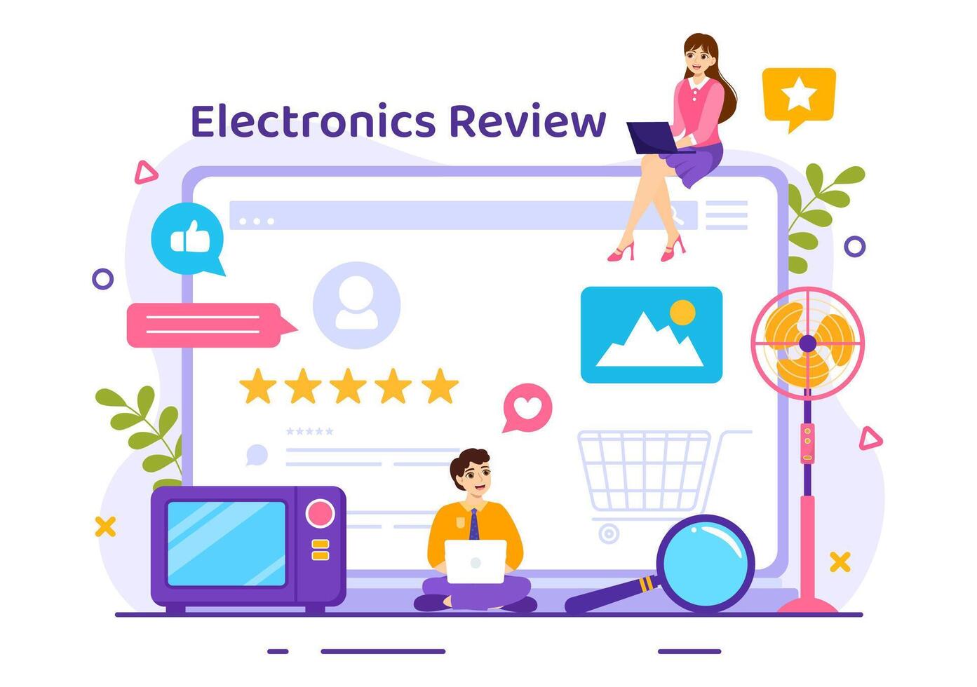 Electronics Review Vector Illustration with Customer Rating Quality of Service or Application and Provide Feedback in Flat Cartoon Background
