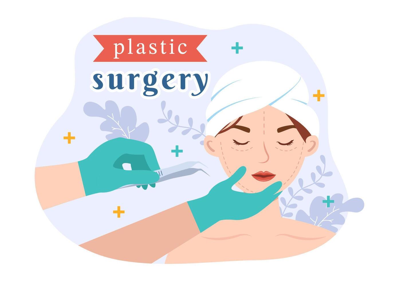 el plastico cirugía vector ilustración de médico quirúrgico operación en el cuerpo o cara como previsto utilizando avanzado equipo en dibujos animados antecedentes
