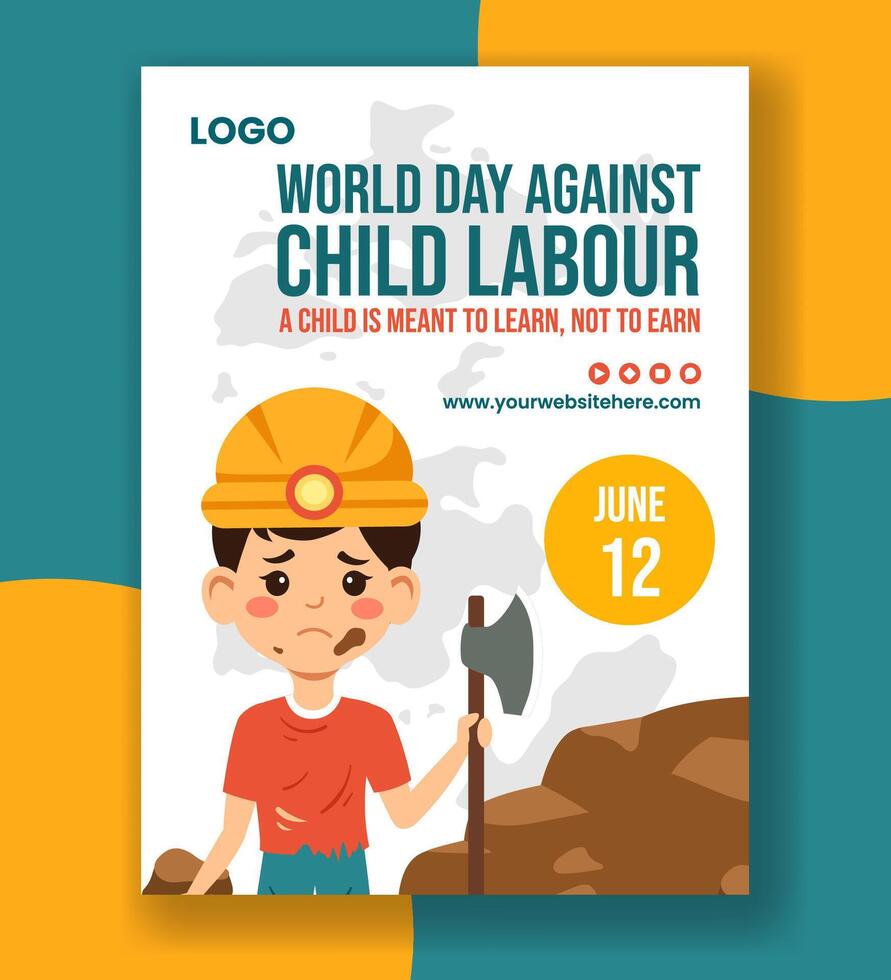 Against Child Labour Vertical Poster Flat Cartoon Hand Drawn Templates Background Illustration vector