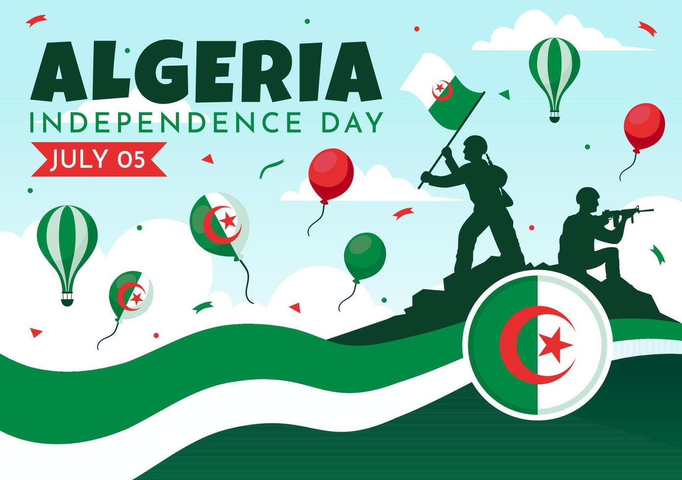 Happy Algeria Independence Day Vector Illustration with Waving Flag and Map in National Holiday Flat Cartoon Background Design