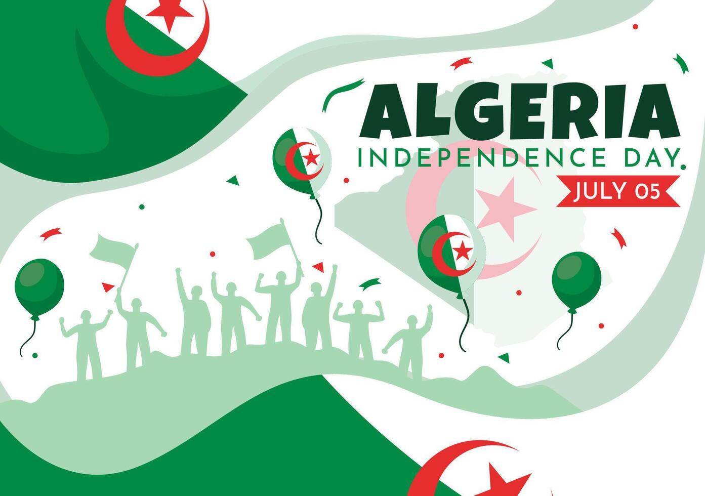 Happy Algeria Independence Day Vector Illustration with Waving Flag and Map in National Holiday Flat Cartoon Background Design