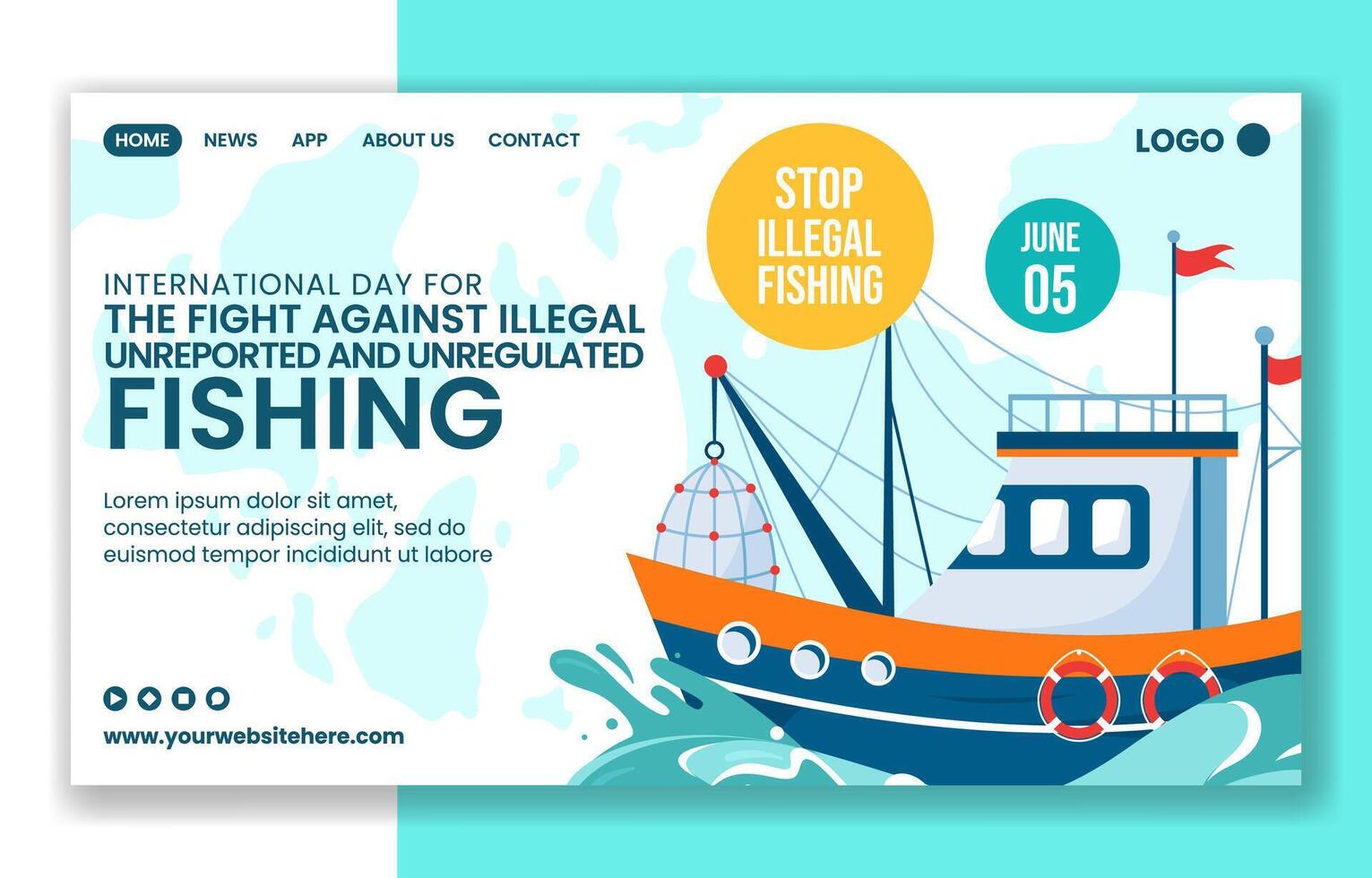 Illegal Against Fishing Social Media Landing Page Cartoon Templates Background Illustration vector