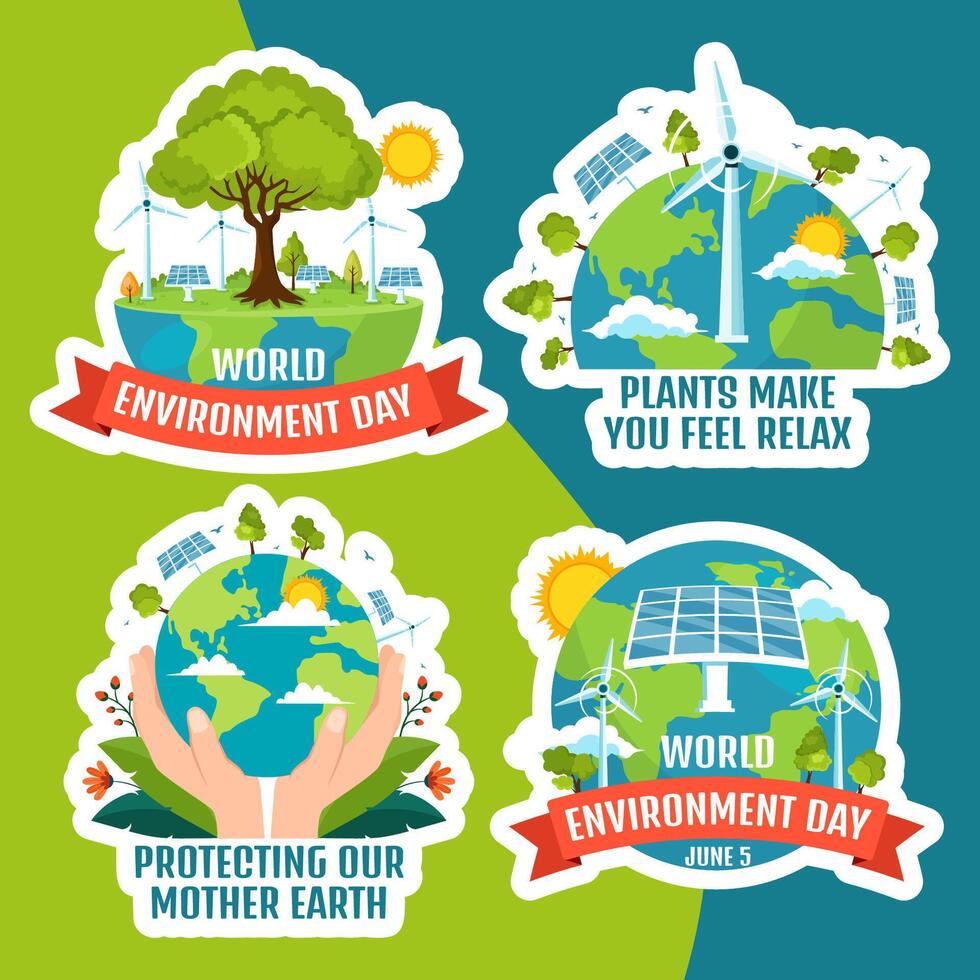 Environment Day Label Flat Cartoon Hand Drawn Templates Background Illustration vector